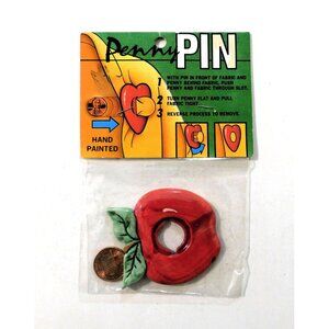Vintage Penny Pin Red Apple Green Leaves Fun Easy Wearable Accessory Collectible